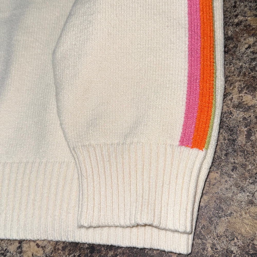 Shiraleah Cream "WEEKEND" Pullover Sweater Retro Rainbow Sleeves Size L NWT! - Picture 10 of 16